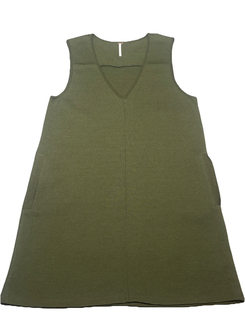 Free People Sleeveless Sweater Tunic V-Neck Knit Mini Dress Olive Green Size M